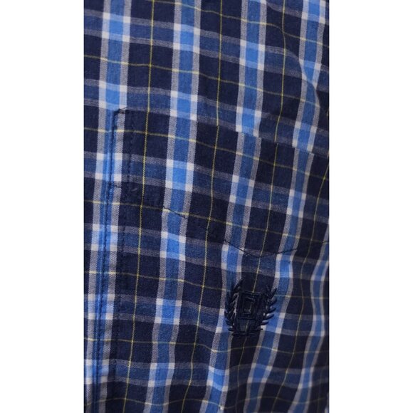 Chaps Easy Care Medium Blue Plaid Long Sleeve Button Down Embroidered Logo Shirt - Picture 5 of 11